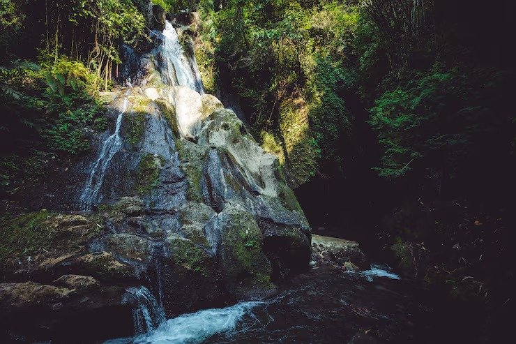 Cascading water over rocks